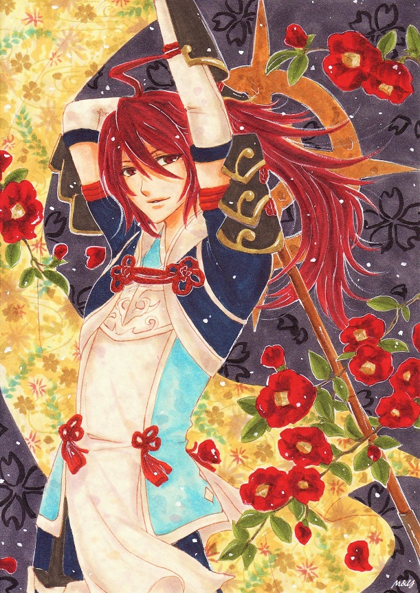 1boy, ahoge, arm_guards, armor, arms_up, black_armor, black_background, fire_emblem
