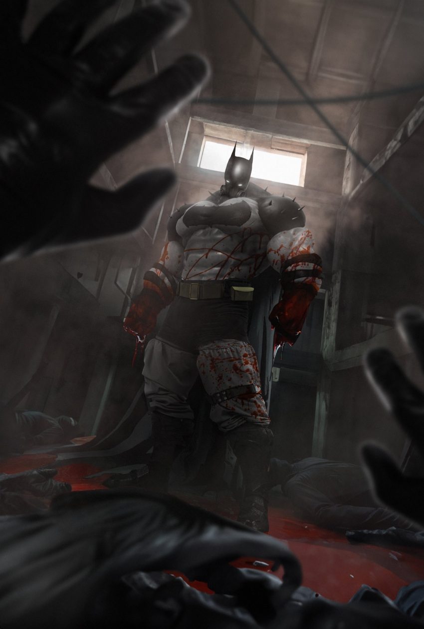 1boy, absolute_batman, absolute_dc, axe, back_spikes, batman, batman_(absolute_dc), batman_symbol