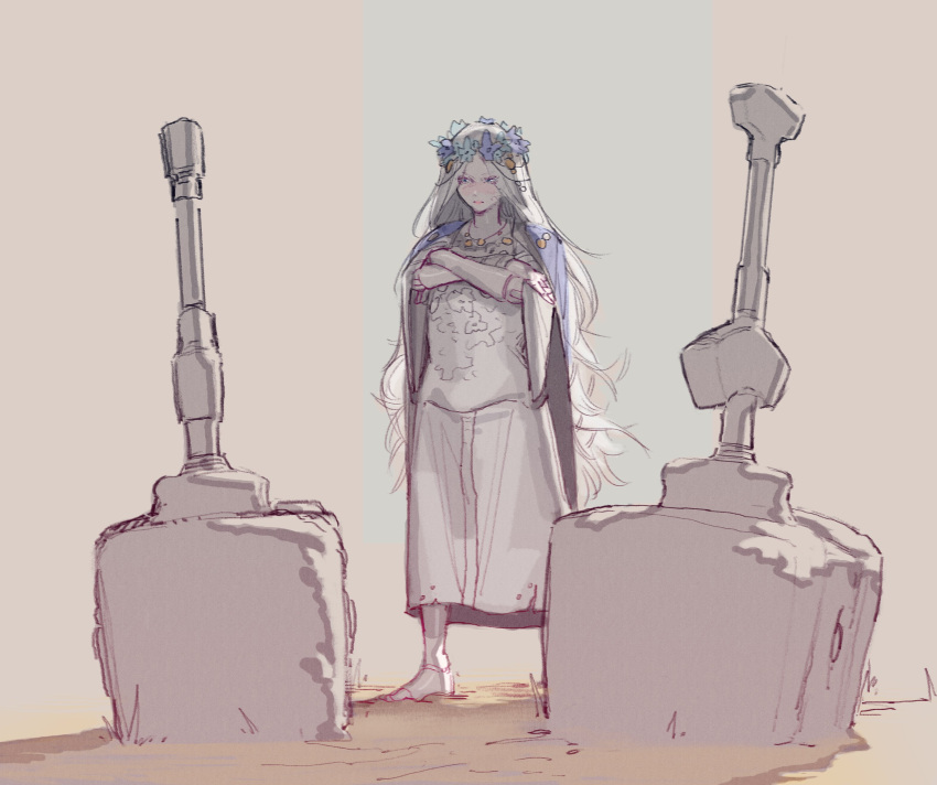 1girl, absurdres, barefoot, braid, crossed_arms, doll_joints, elden_ring, elden_ring_nightreign