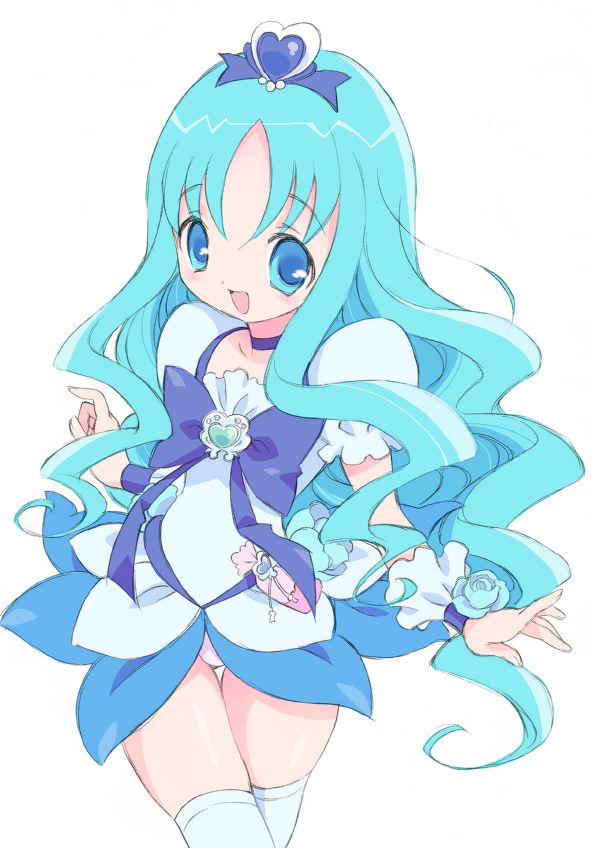 blue_eyes, blue_hair, blue_rose, bow, brooch, choker, cure_marine, dress