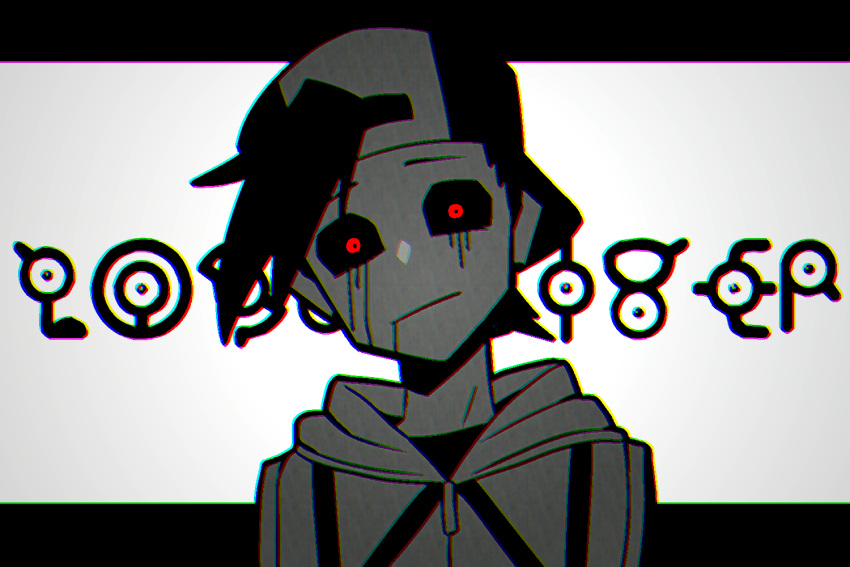 1boy, black_hair, black_hat, black_sclera, black_shirt, closed_mouth, colored_sclera, creepypasta