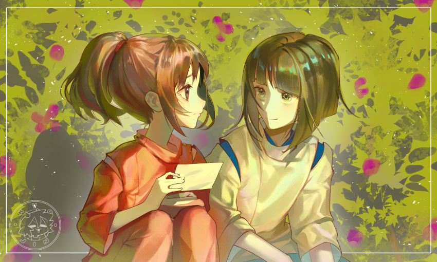 1boy, 1girl, absurdres, bob_cut, brown_hair, commentary, eye_contact, green_eyes