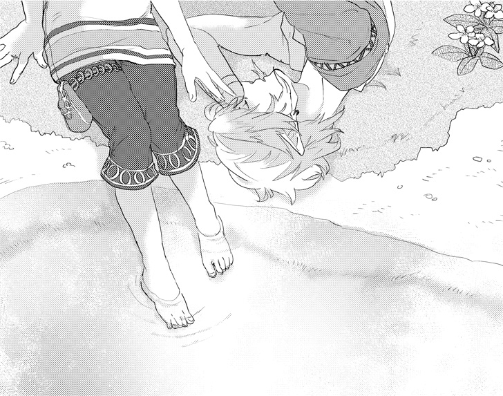 barefoot, earrings, feet, feet_in_water, flower, grayscale, greyscale, ilia