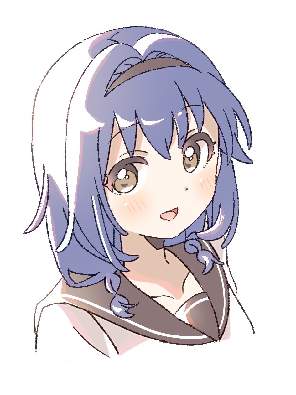 1girl, black_sailor_collar, blue_hair, blush, brown_eyes, dot_nose, furutani_himawari, highres
