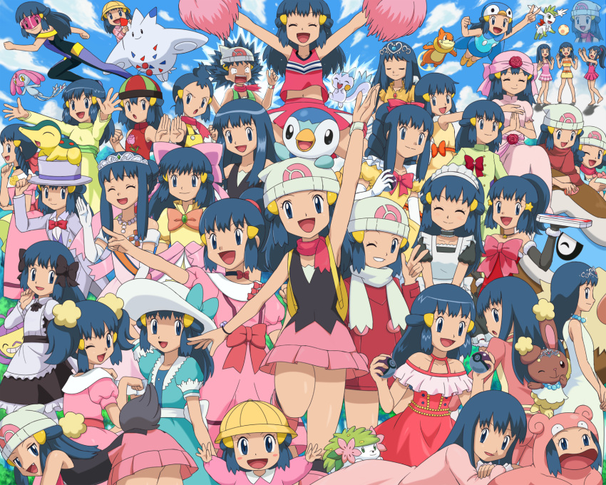 alternate_form, alternate_hair_length, alternate_hairstyle, alternate_headwear, ambipom, aqua_ribbon, armpits, bare_shoulders