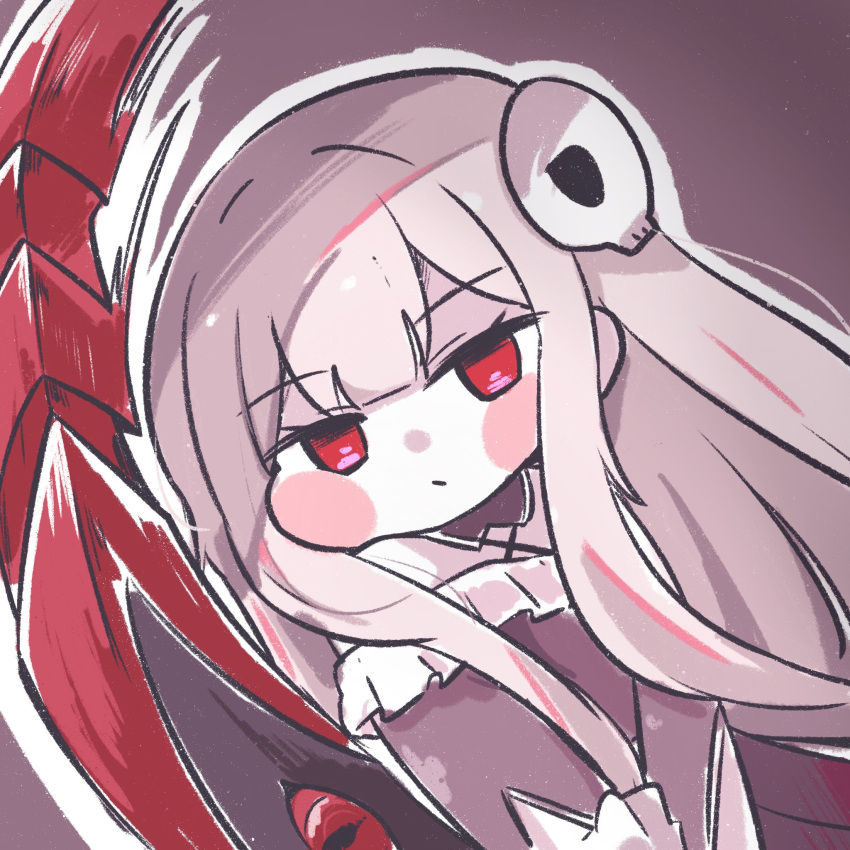 black_hair, chibi, food, frills, grey_hair, highres, holding, holding_scythe