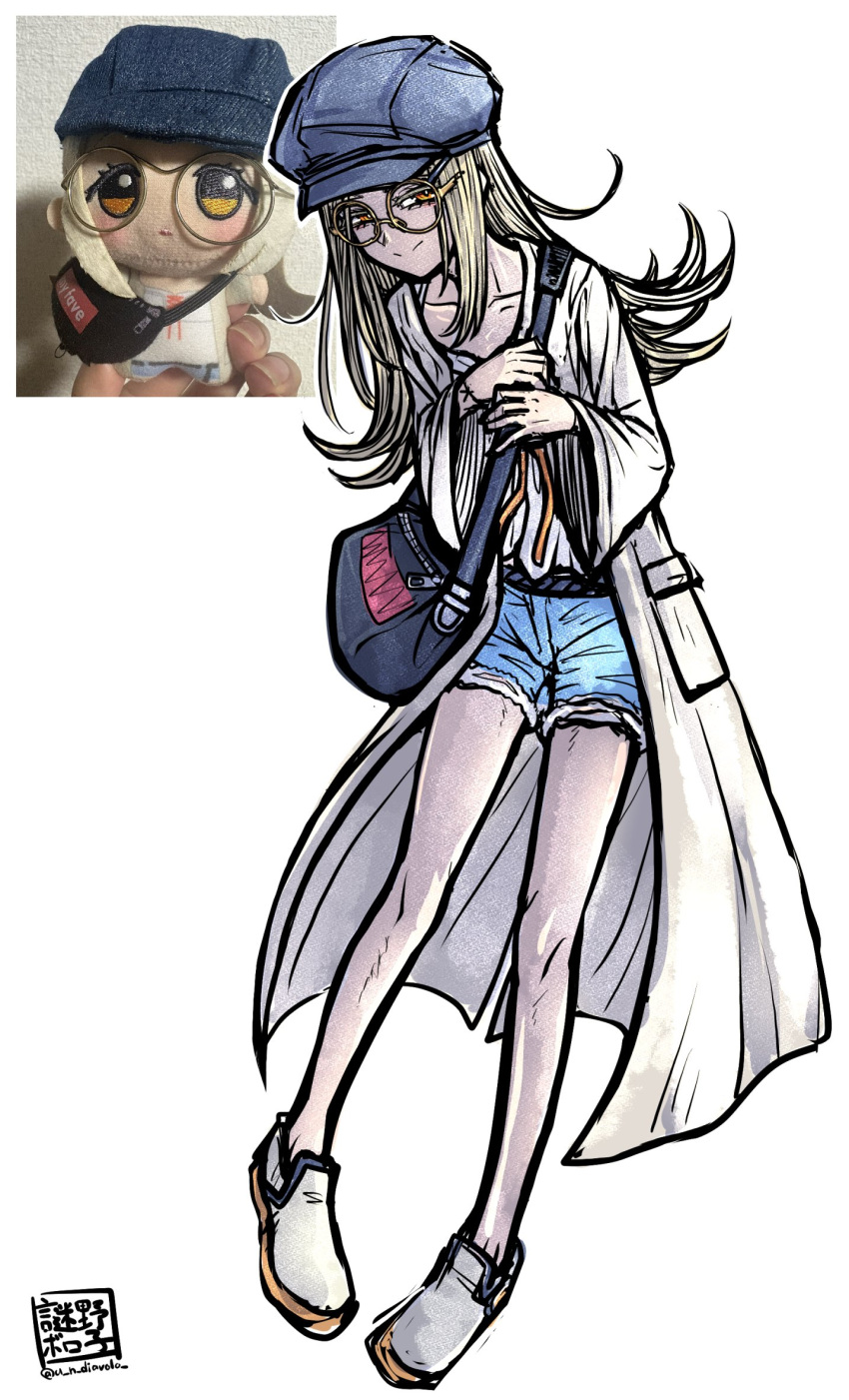 1girl, bag, blonde_hair, chibigurumi, coat, full_body, gakuen_idolmaster, glasses