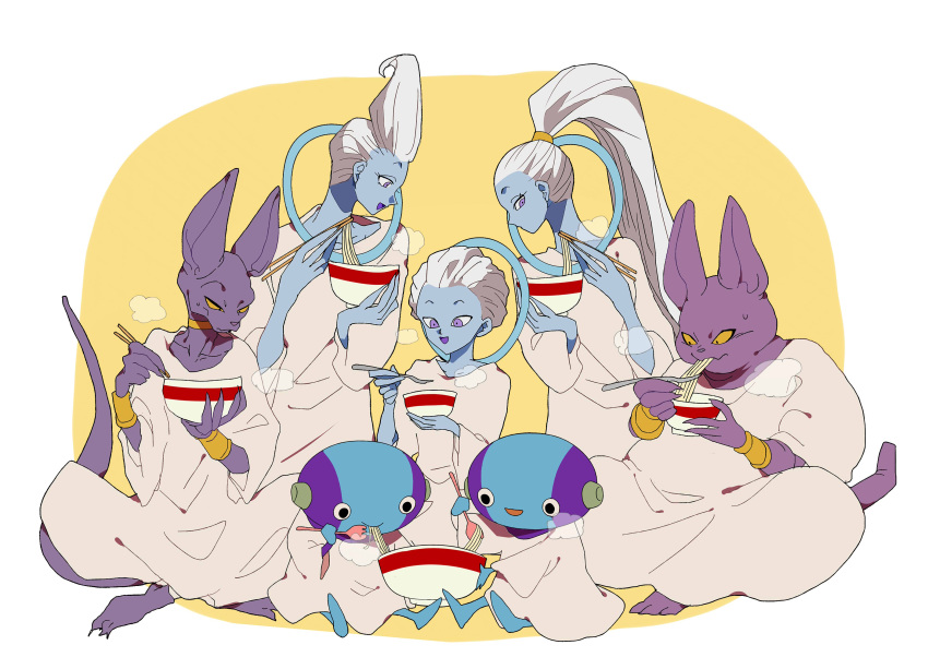 1girl, 6+boys, absurdres, angel, beerus, blue_skin, champa_(dragon_ball), colored_skin