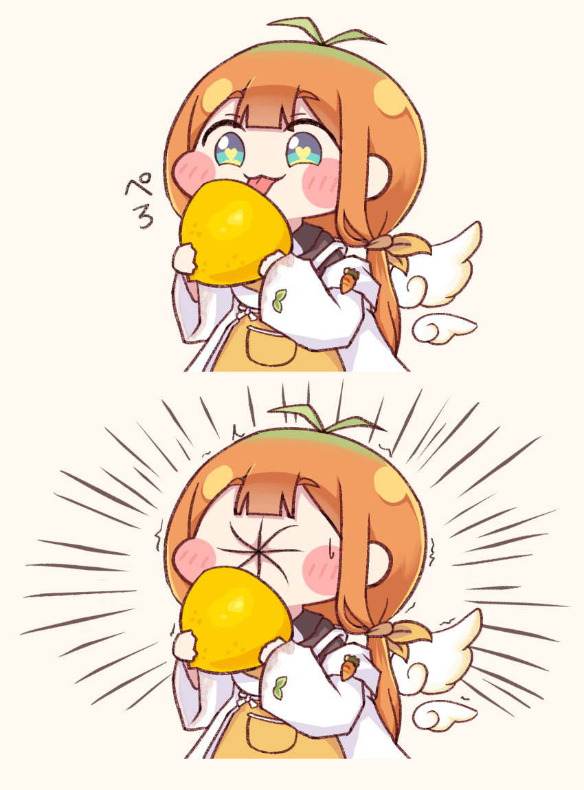 1girl, antenna_hair, apron, bansyakumikan, black_shirt, blue_eyes, carrot, coat