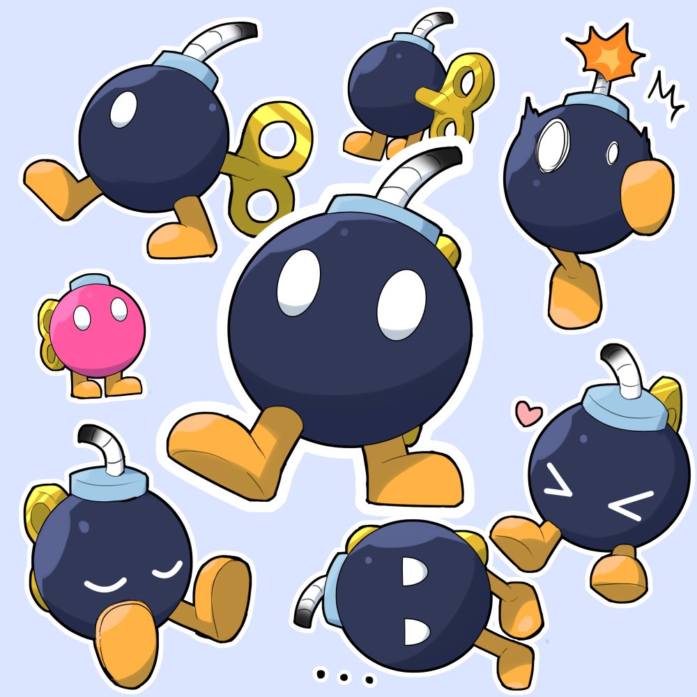 >_<, ..., amakuchi3_3, aqua_eyes, bob-omb, bob-omb_buddy, bomb, closed_eyes