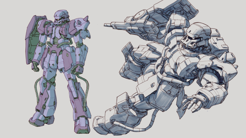 assault_rifle, beam_rifle, cable, char's_counterattack, colored_lineart, commentary_request, concept_art, energy_gun