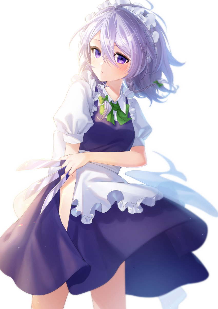 1girl, absurdres, acchun, apron, back_bow, between_fingers, blush, bow