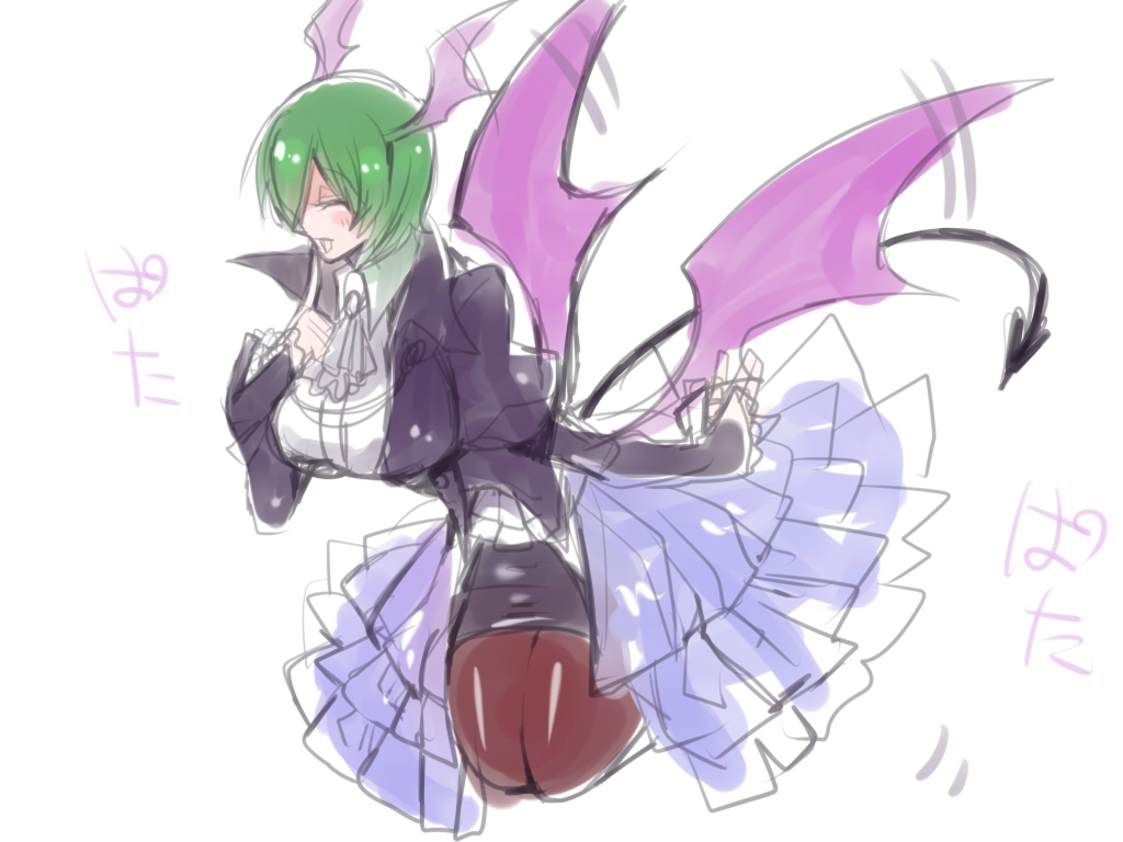 blazblue, blush_stickers, breasts, closed_eyes, demon_tail, devil_tail, devil_wings, dress