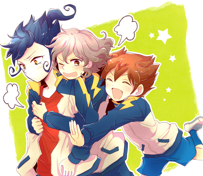 bad_id, blue_hair, brown_eyes, brown_hair, closed_eyes, eyes_closed, glomp, hug