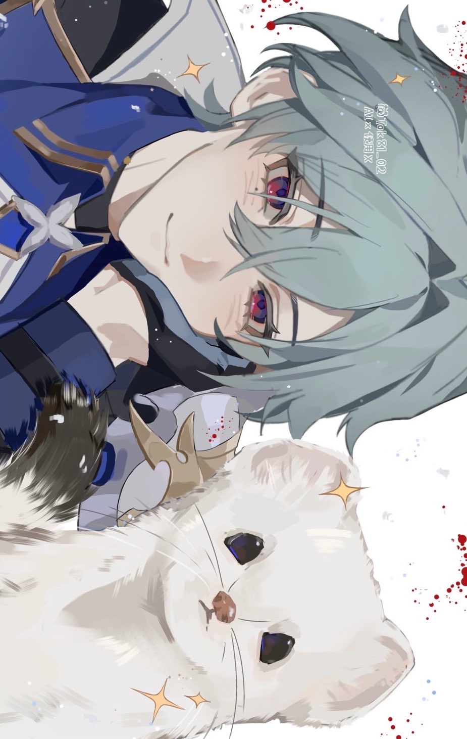 1boy, armor, belt, belt_collar, black_belt, black_gloves, blue_shirt, choker