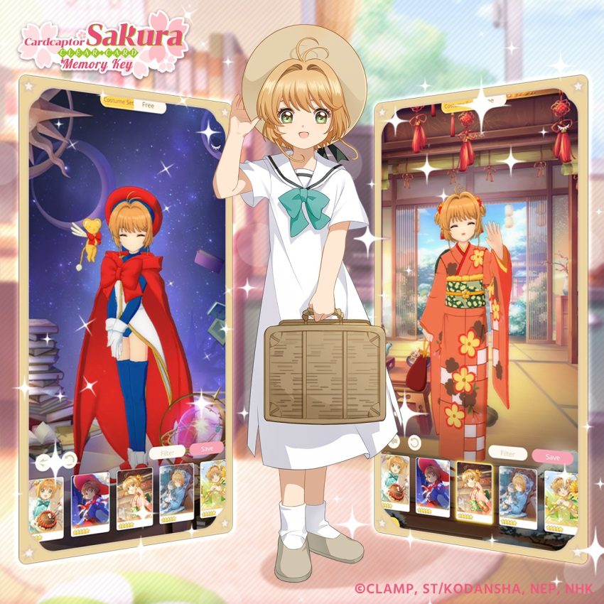 1girl, 3d, antenna_hair, bag, blue_thighhighs, brown_bag, brown_hair, brown_shoes