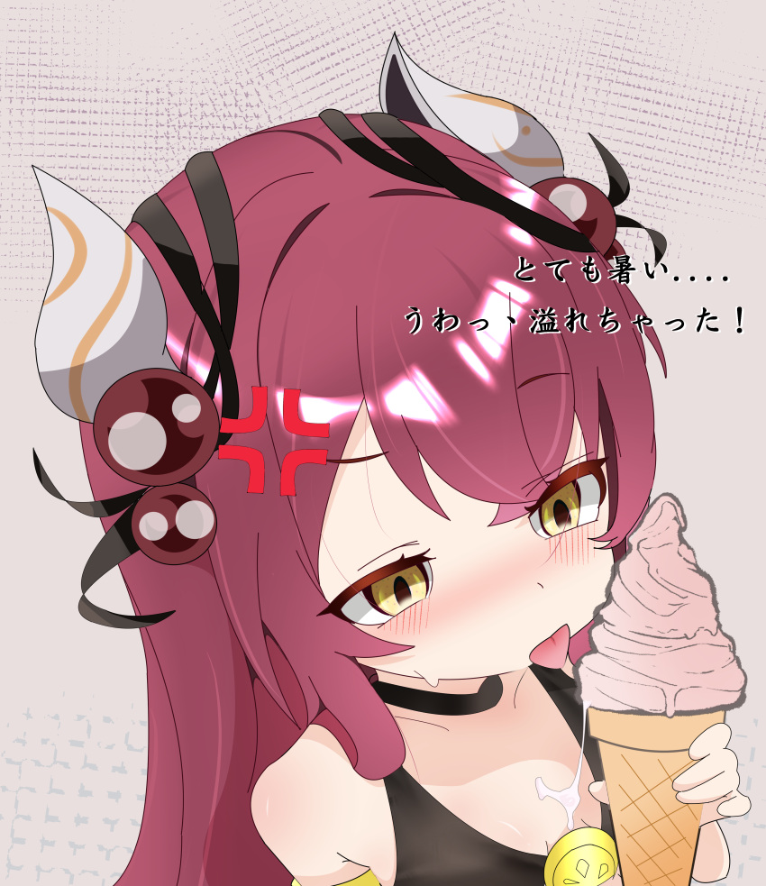 1girl, absurdres, angry, black_choker, black_dress, blush, choker, commentary_request