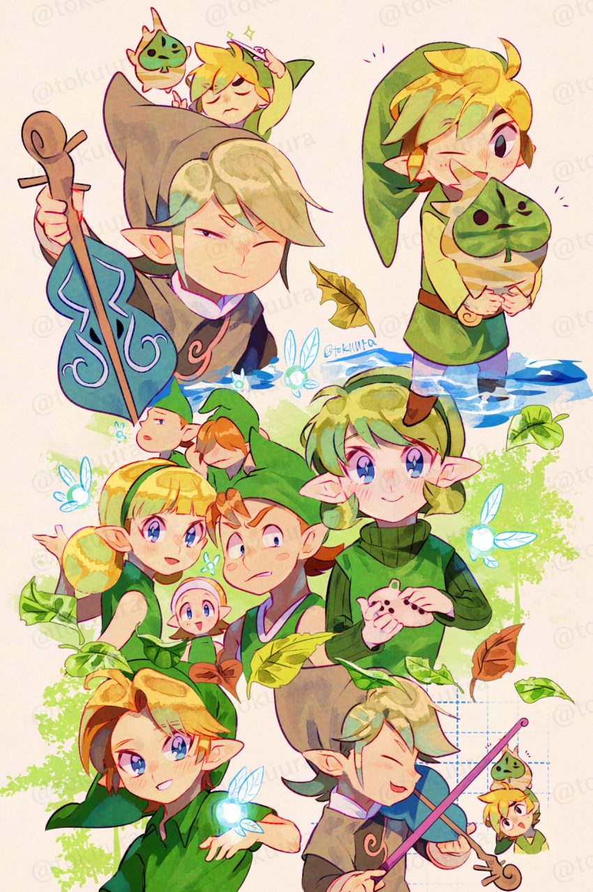 3girls, 6+boys, blonde_hair, conductor_baton, fado_(ocarina_of_time), fado_(wind_waker), green_hair, green_hat