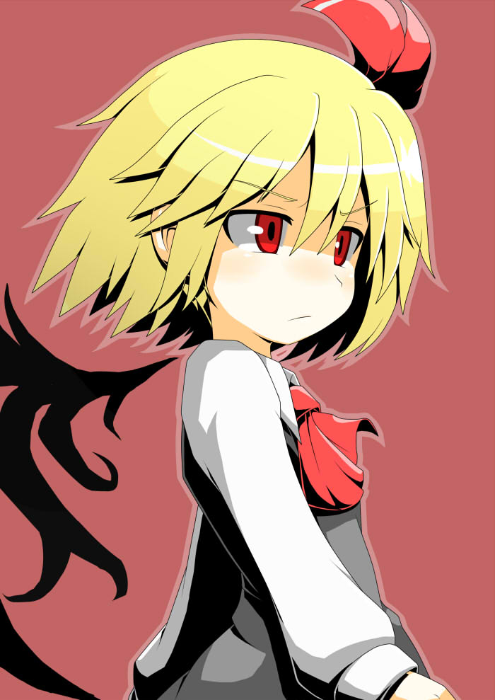 ascot, blonde_hair, face, hair_ribbon, hecchi_(blanch), red_eyes, ribbon, rumia
