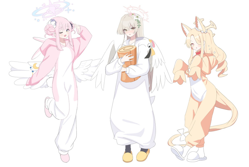 angel_wings, animal_costume, animal_ear_fluff, animal_ears, animal_hood, blonde_hair, blue_archive, blush