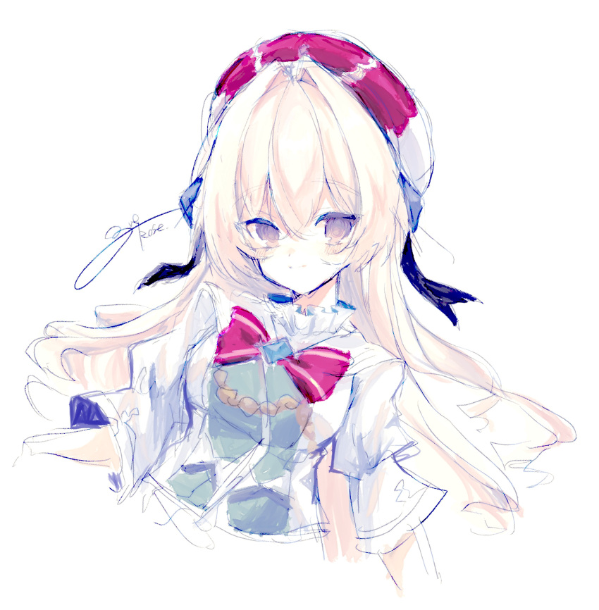 1girl, absurdres, arcaea, artist_name, beret, bow, dress, flower