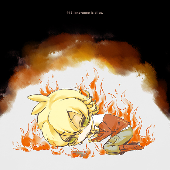 barnaby_brooks_jr, barnaby_brooks_jr., beru224, blonde_hair, boots, chibi, fire, glasses, green_eyes, lying, male, on_side, solo, sunglasses, tiger_&amp;_bunny