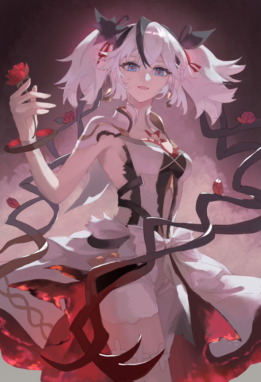 1girl, absurdres, black_flower, blue_eyes, breasts, camellya_(wuthering_waves), chinese_commentary, commentary_request