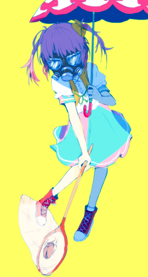 1girl, aqua_skirt, aqua_trim, beetle, bow, bug, butterfly_net, character_request