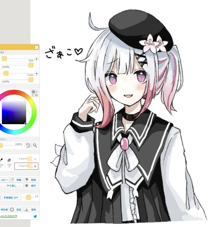 1girl, alternate_hairstyle, art_program_in_frame, beret, black-choker, black_hat, commentary_request, flower