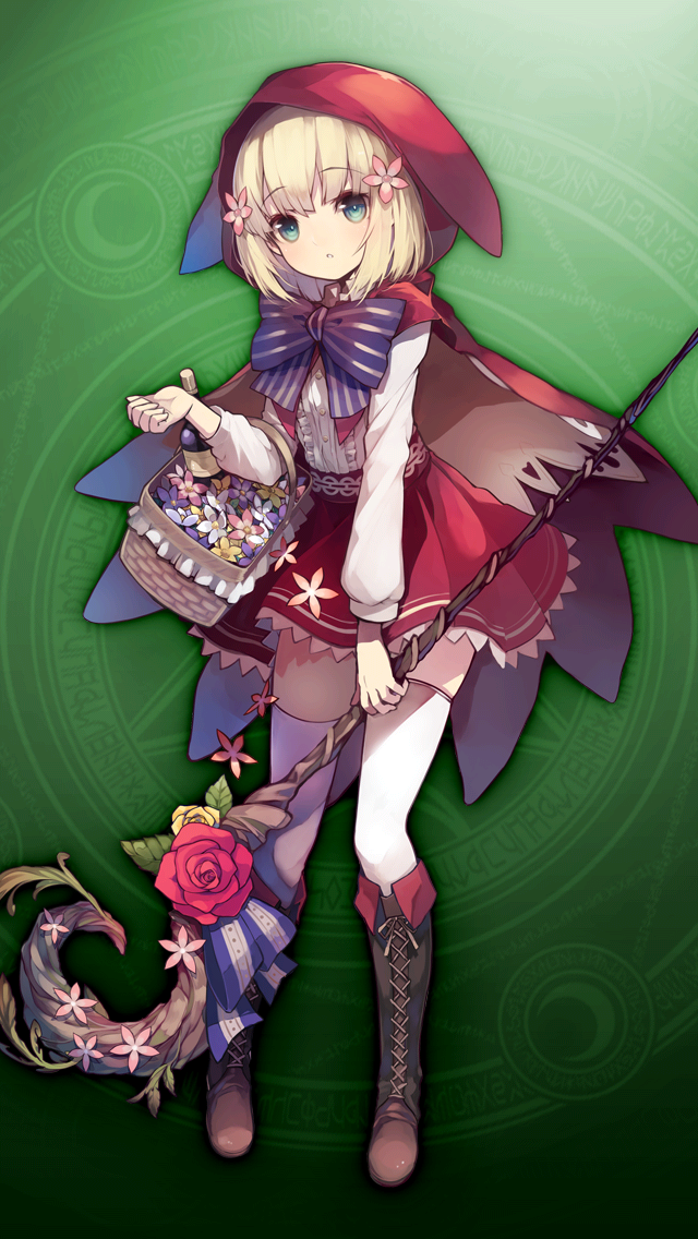 1girl, basket, blonde_hair, boots, bow, brown_boots, cape, carrying