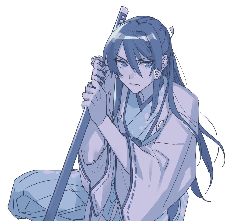1boy, :/, closed_mouth, commentary_request, ensemble_stars!, hair_between_eyes, hair_intakes, hair_tubes