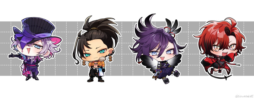 4boys, :3, :d, ahoge, aqua_eyes, banzoin_hakka, banzoin_hakka_(1st_costume), beard_stubble