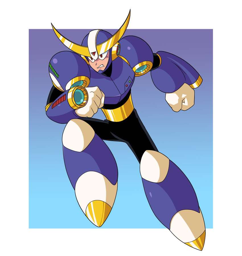 1boy, android, armor, ballade_(mega_man), clenched_teeth, dashing, full_body, gloves