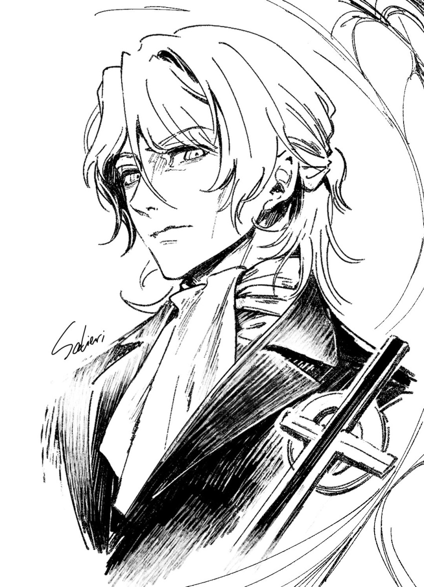 1boy, antonio_salieri_(fate), ascot, cropped_torso, cross, fate/grand_order, fate_(series), hair_between_eyes