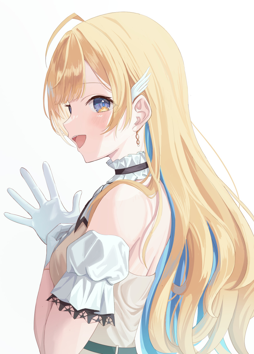 1girl, absurdres, bare_shoulders, blonde_hair, blue_eyes, blue_hair, collar, colored_inner_hair