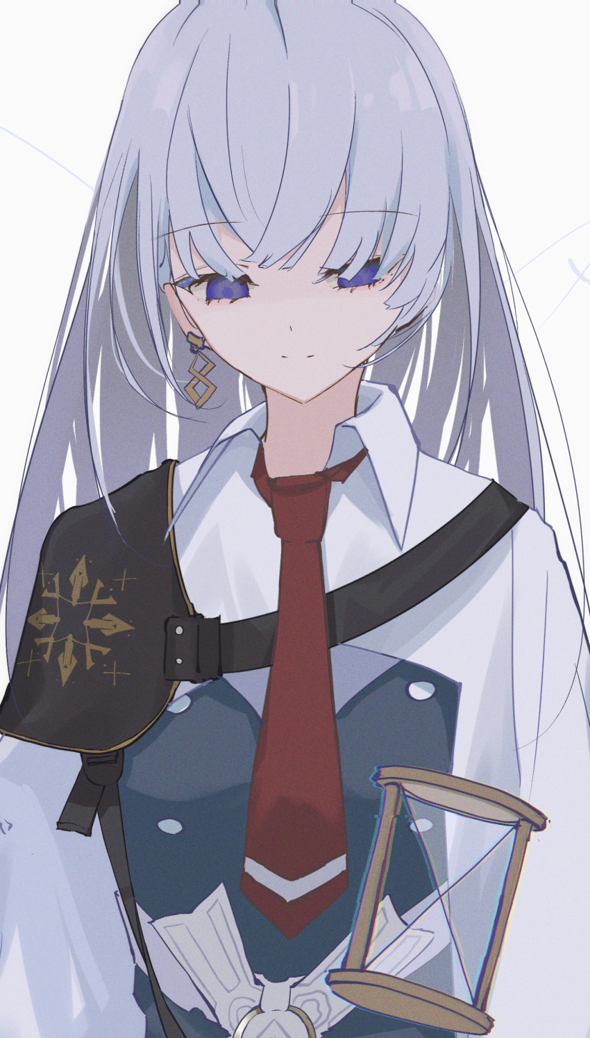 1girl, absurdres, arcaea, blue_eyes, bow, collared_shirt, culumi_0416, earrings