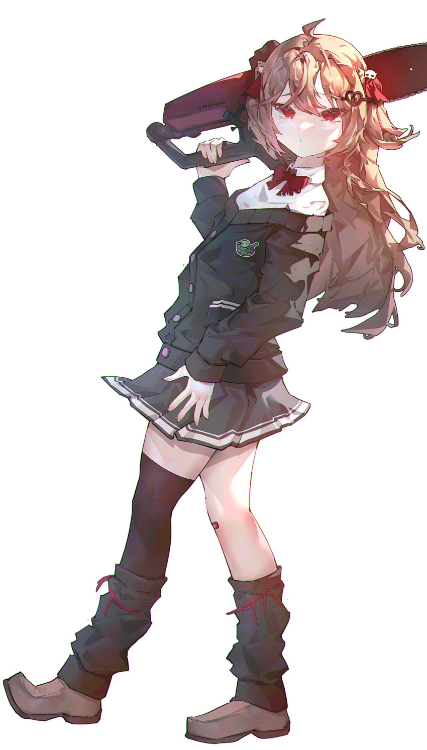 1girl, absurdres, ahoge, bandaid, bandaid_on_knee, bandaid_on_leg, black_cardigan, black_skirt