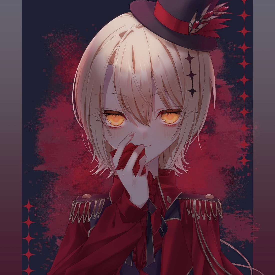 1girl, black_hat, black_ribbon, black_vest, blonde_hair, closed_mouth, collared_shirt, epaulettes