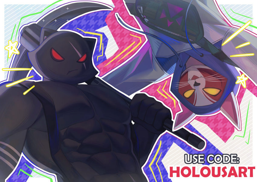 2boys, abs, absurdres, animal_ears, cat_boy, cat_ears, closed_mouth, commentary
