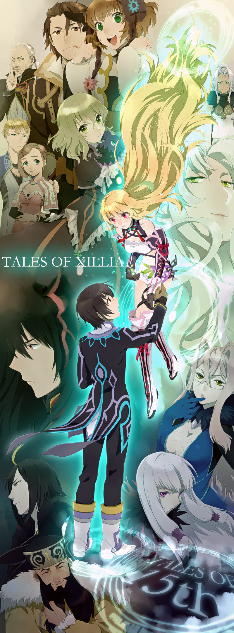6+girls, :q, agria, alvin_(tales_of_xillia), bangs, beard, black_hair, blonde_hair
