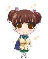1girl, bag, blue_bag, blush_stickers, border, bow, bowtie, breasts