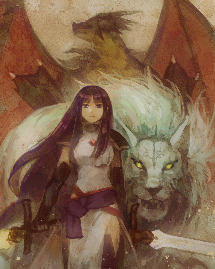 1girl, alondite, altina_(fire_emblem), commentary, deghinsea, dragon, dual_wielding, english_commentary