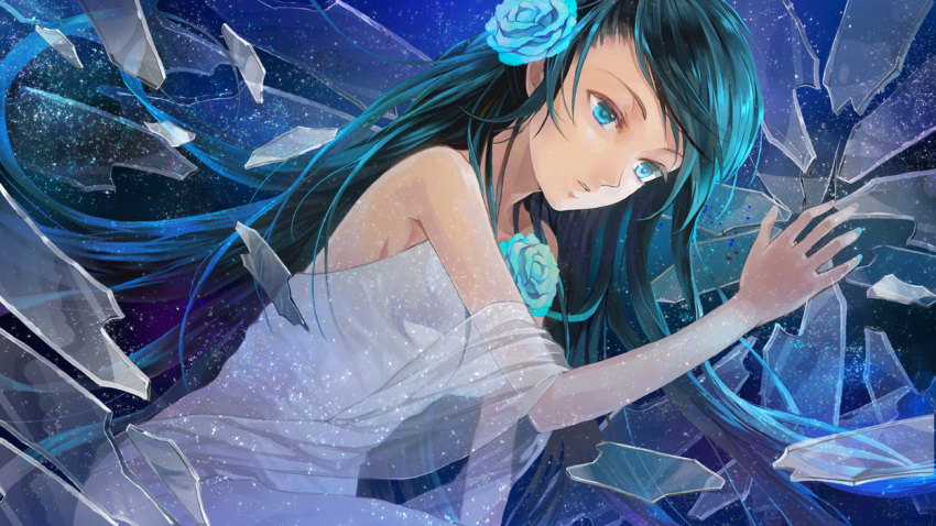 blue_eyes, dress, flower, hair_flower, hair_ornament, koromono, long_hair, original