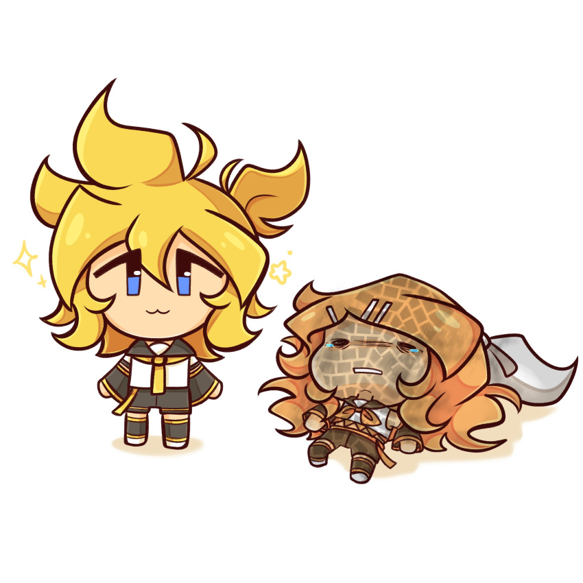 1boy, 1girl, :3, absurdres, blonde_hair, blue_eyes, bow, brother_and_sister