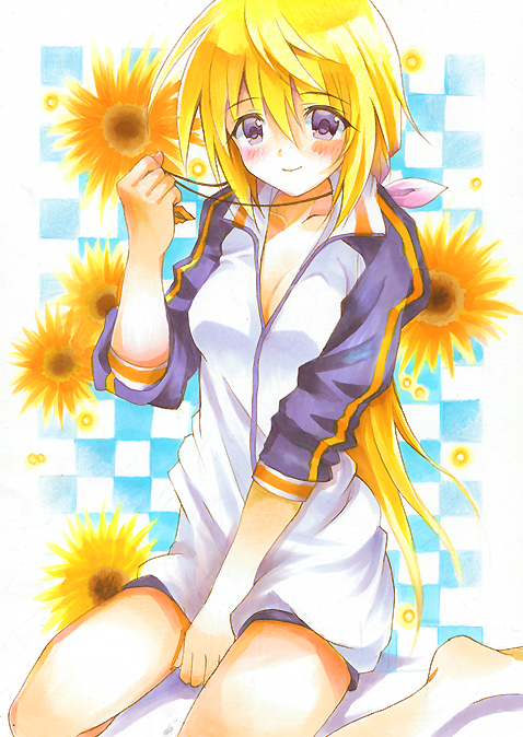 blonde_hair, breasts, charlotte_dunois, cleavage, flower, infinite_stratos, jewelry, necklace