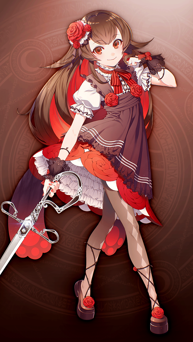 1girl, apron, argyle_clothes, argyle_pantyhose, brown_background, brown_hair, brown_pantyhose, brown_shoes