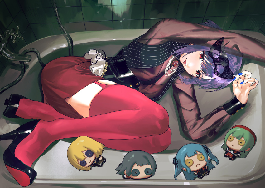 1girl, absurdres, amoris_(bang_dream!), ave_mujica_(bang_dream!), bang_dream!, bang_dream!_it's_mygo!!!!!, bathroom, bathtub