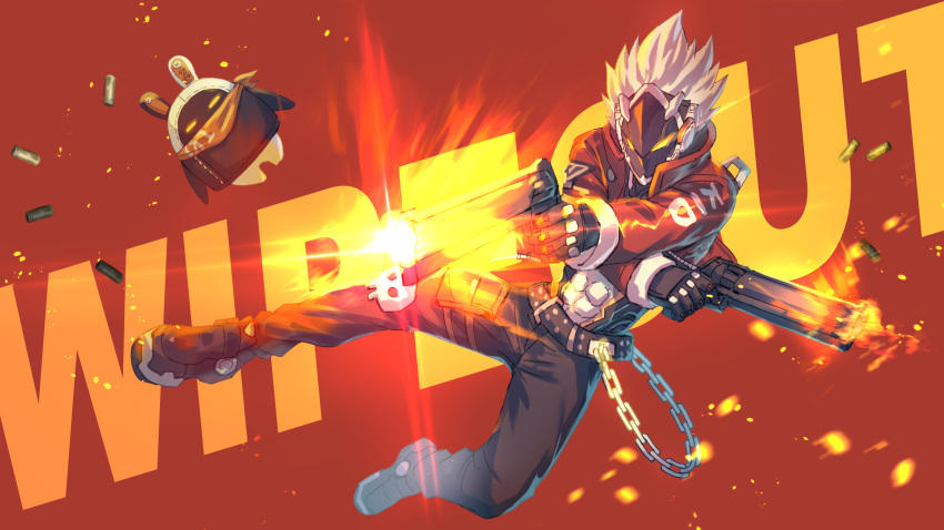 1boy, bangboo_(zenless_zone_zero), belt, billy_kid, black_pants, black_shoes, chain, commentary_request