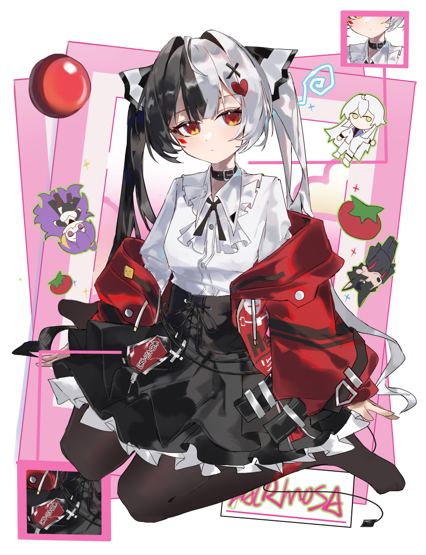 1girl, absurdres, baicang_(nte), black_hair, black_pantyhose, black_skirt, chinese_commentary, commentary_request
