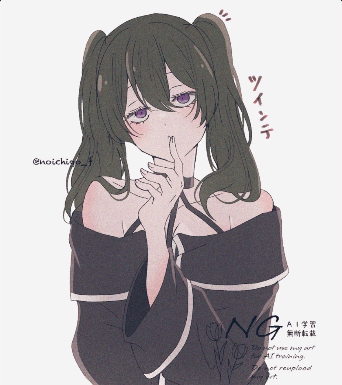 1girl, :<, alternate_hairstyle, bare_shoulders, black_choker, black_jacket, choker, commentary